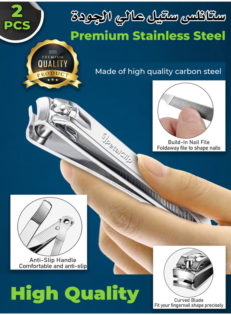 2 Pcs Heavy Duty Nail Clipper and Cutter Set for Thick Nails, Sharp Stainless Steel Wide Jaw Toenail Clippers Pack for Men, Women & Seniors