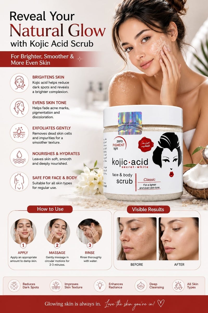 Kojic Acid Face & Body Scrub Classic For A Lighter And Even Skin Tone 500ml 521ml